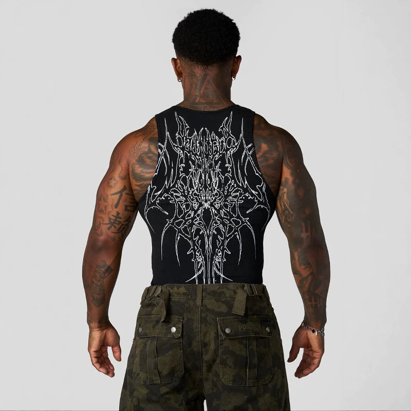 2026 summer new knitted ice silk ribbed sports and fitness vest, quick drying tight fitting sleeveless printed top