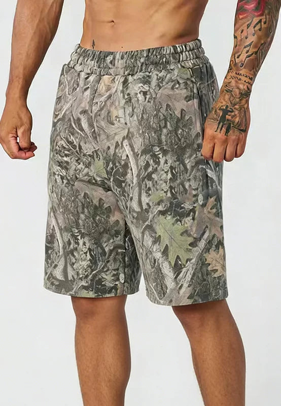 YOUNG LA American style withered leaf shorts men's casual camouflage summer retro letter loose fitness sports beach pants