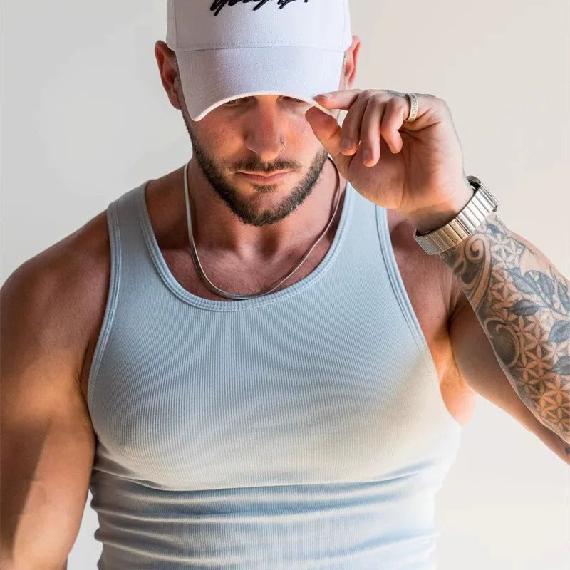 youngla summer knitted ice silk fitness sports casual slim men vest men I-line muscle vest men