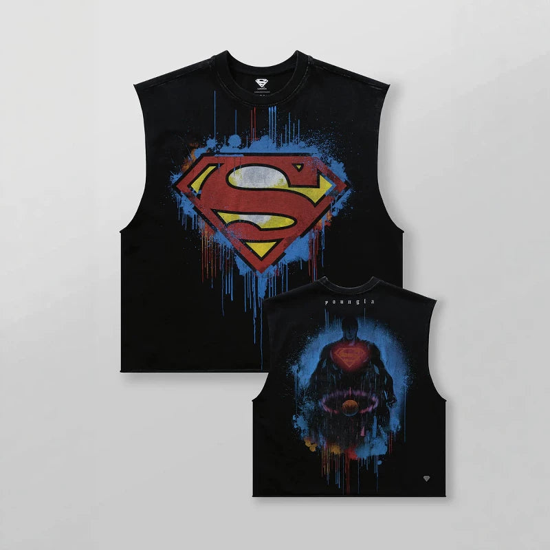 2026 new short and wide shoulder men's themed printed T-shirt with oversized design for sports and fitness, loose cotton vest