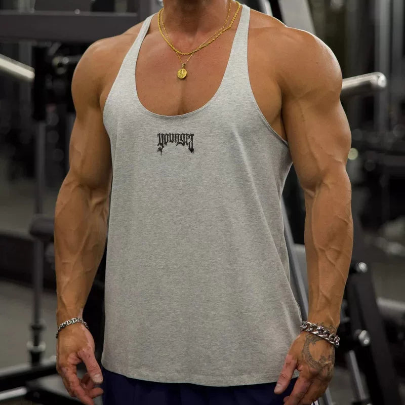 YOUNG Li American style new men's vest muscle sports fitness cotton print casual trend sleeveless T-shirt trend