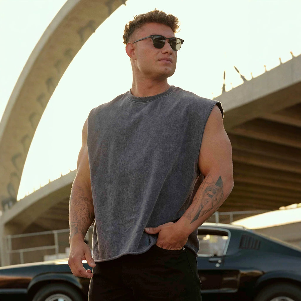 YOUNG LA American Trendy Brand Men's Tank Top Summer New Slow Running Sports Fitness Tank Top Fashion Leisure Sleeveless T-shirt
