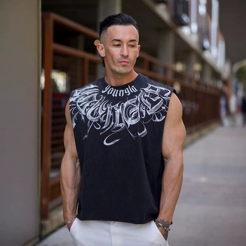 YOUNG LA American Trendy Brand Men's Digital Direct Spray Summer New Slow Running Sports Fitness Tank Top Fashion Leisure Sleeveless T-shirt