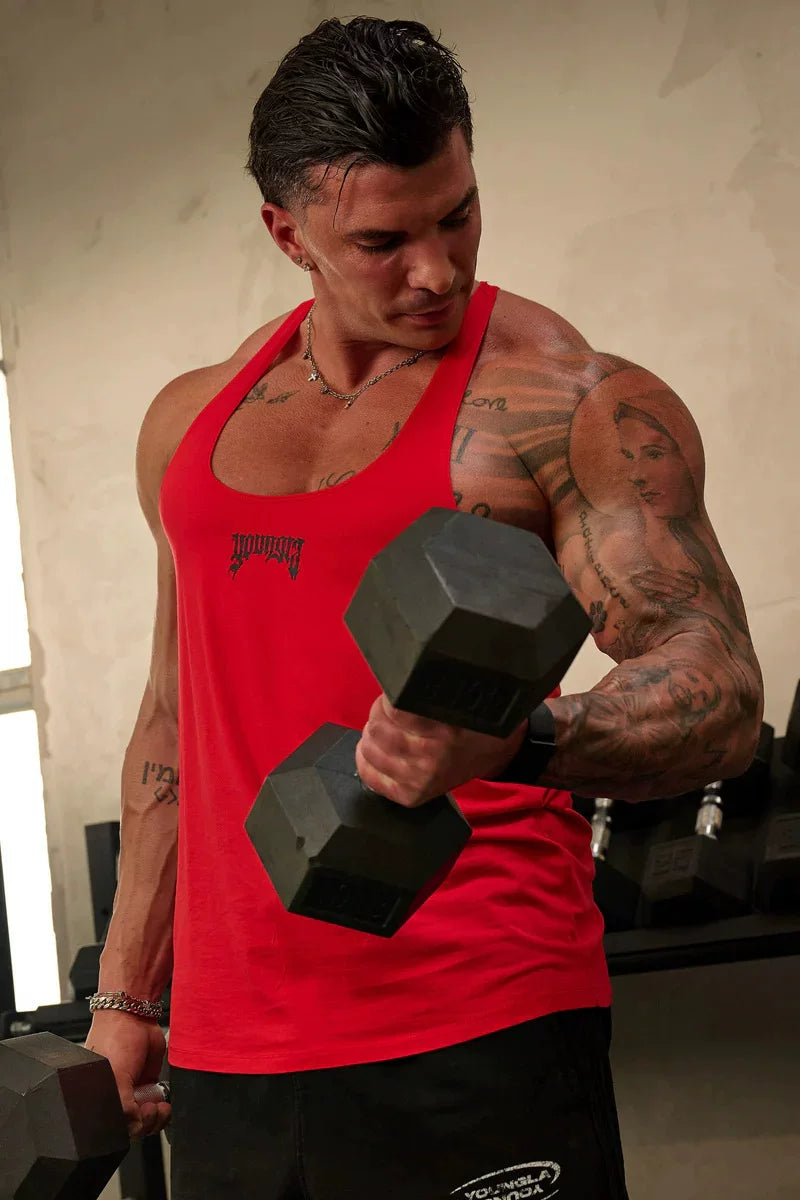 YOUNG Li American style new men's vest muscle sports fitness cotton print casual trend sleeveless T-shirt trend