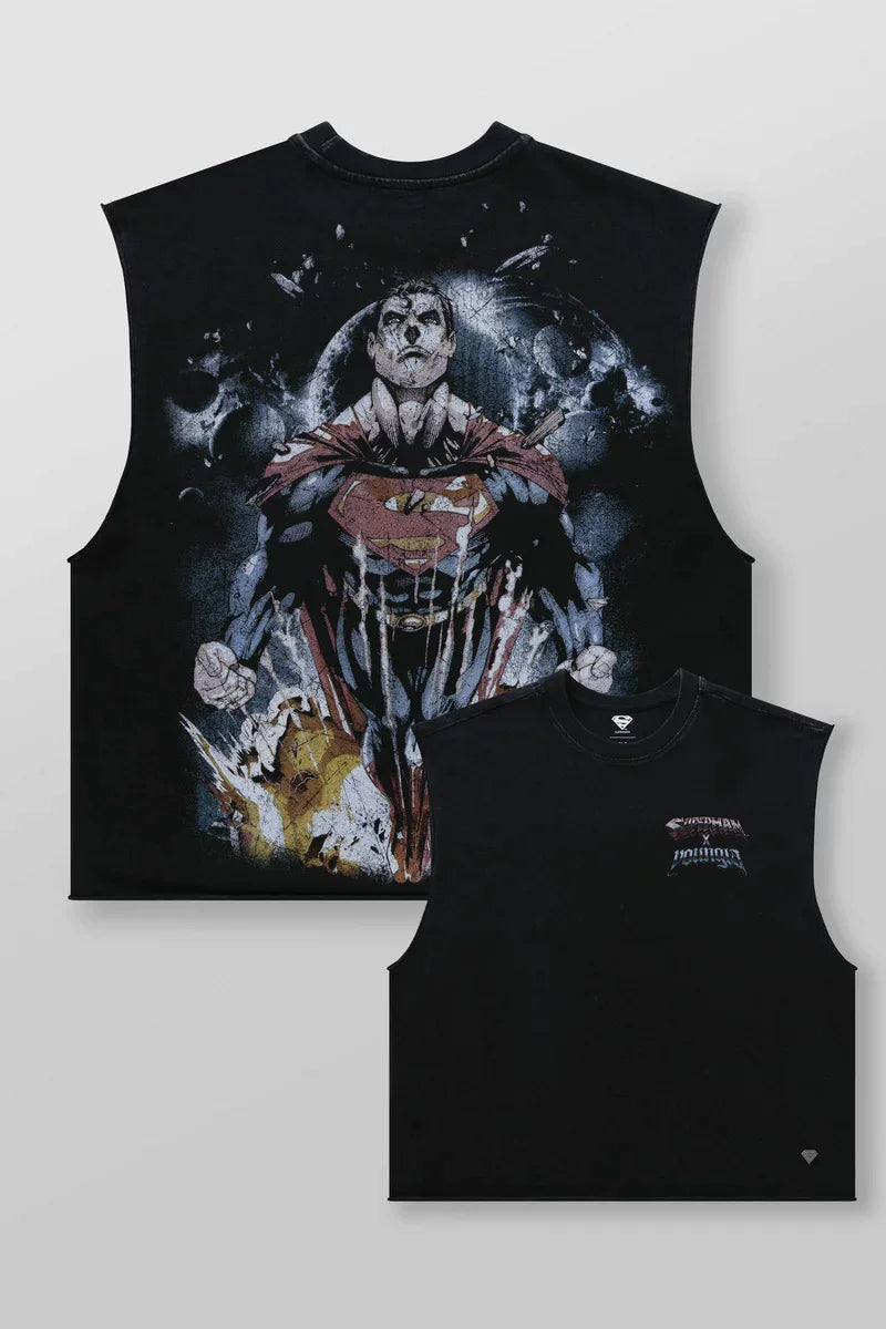 2026 new short and wide shoulder men's themed printed T-shirt with oversized design for sports and fitness, loose cotton vest
