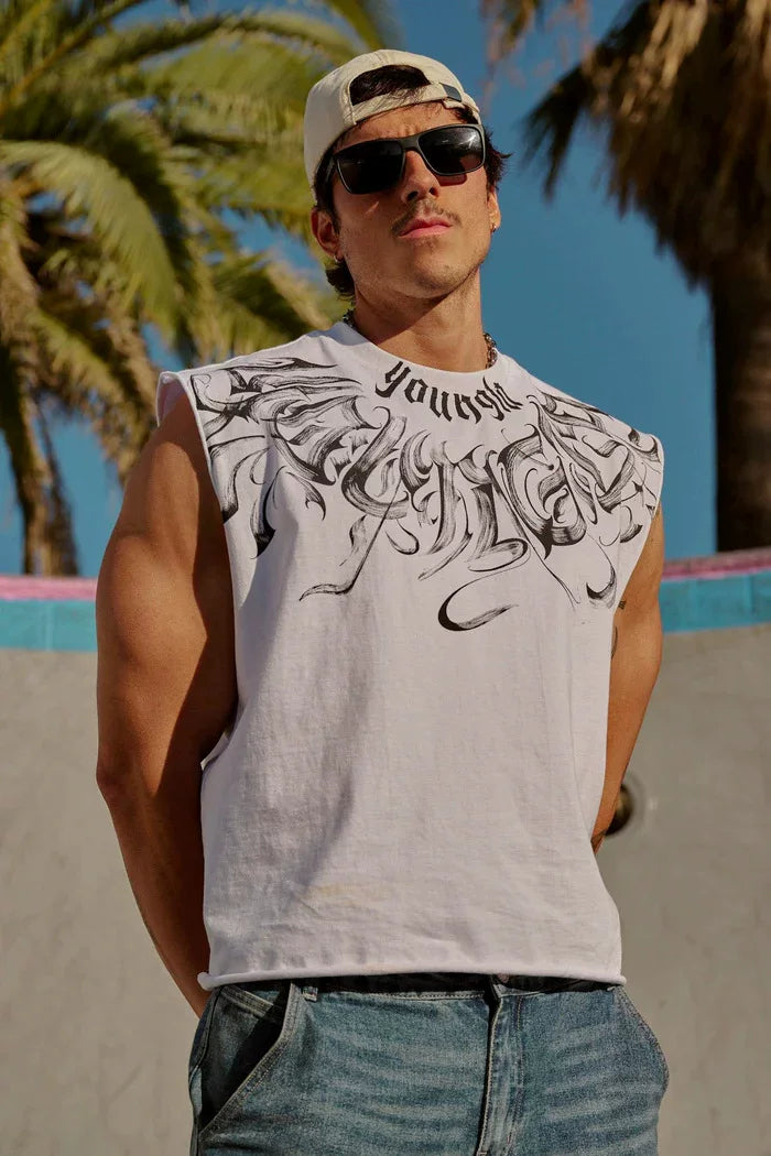 YOUNG LA American Trendy Brand Men's Digital Direct Spray Summer New Slow Running Sports Fitness Tank Top Fashion Leisure Sleeveless T-shirt