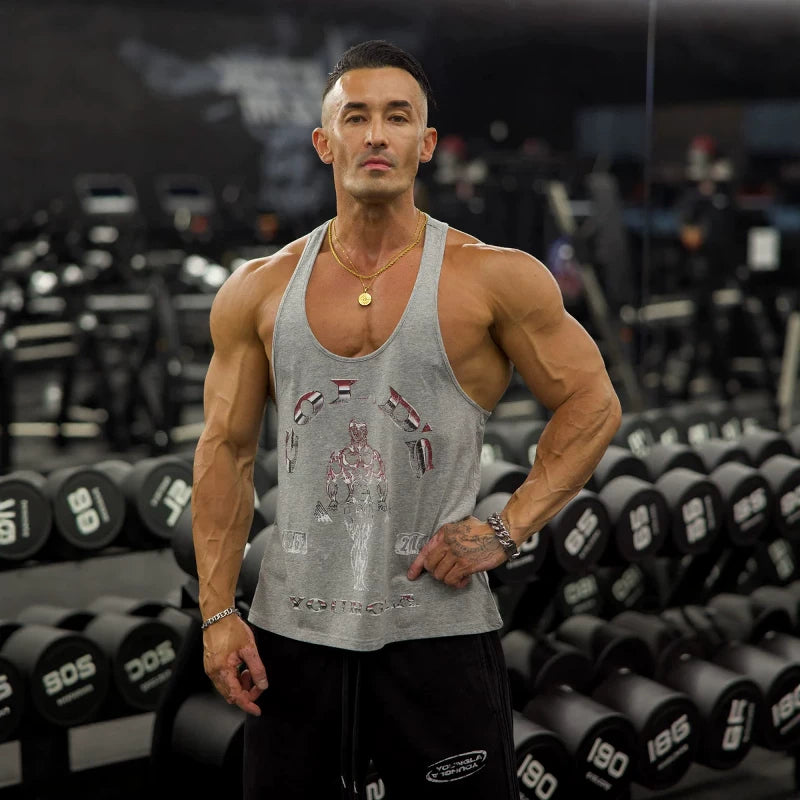 YOUNG LA20226 Summer New Men's Tank Top, Jogger Sports Fitness Cotton Slimming Tank Top