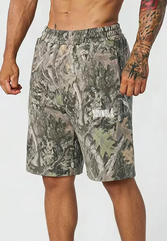 YOUNG LA American style withered leaf shorts men's casual camouflage summer retro letter loose fitness sports beach pants