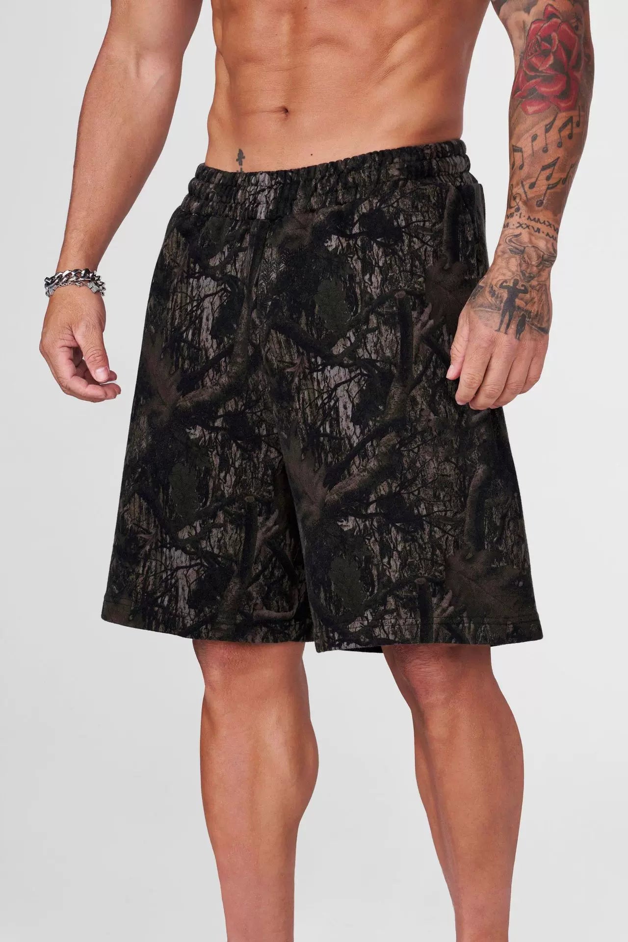 YOUNG LA American style withered leaf shorts men's casual camouflage summer retro letter loose fitness sports beach pants