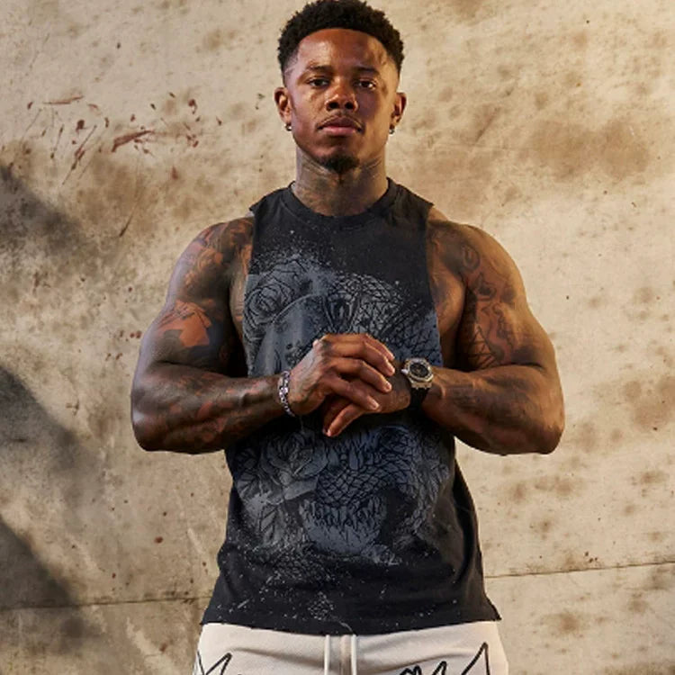 YOONGLA American style new men's I-shaped vest for sports, fitness, hurdles, sleeveless cotton, loose running, and shoulder