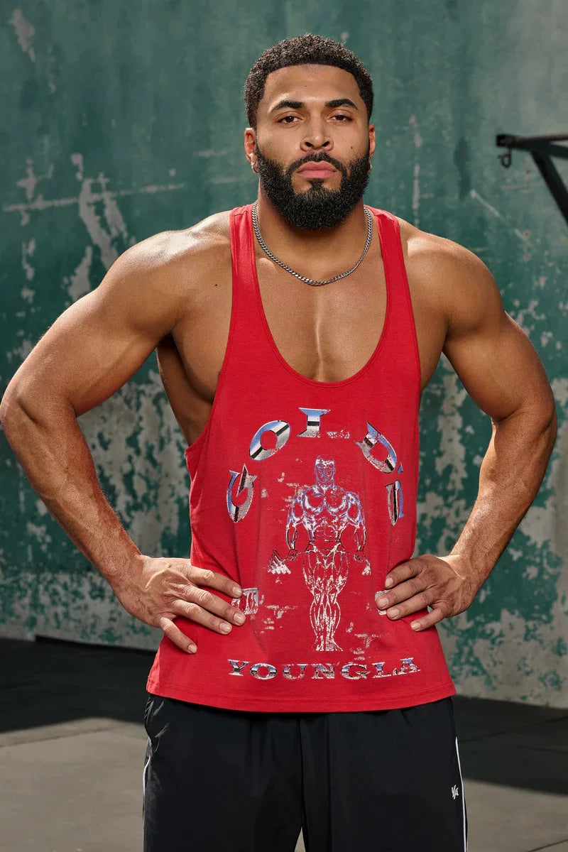 YOUNG LA20226 Summer New Men's Tank Top, Jogger Sports Fitness Cotton Slimming Tank Top