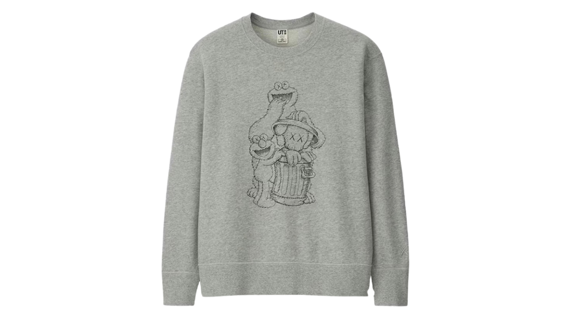 KAWS x Uniqlo Sesame Street Can Outline Crewneck Grey
