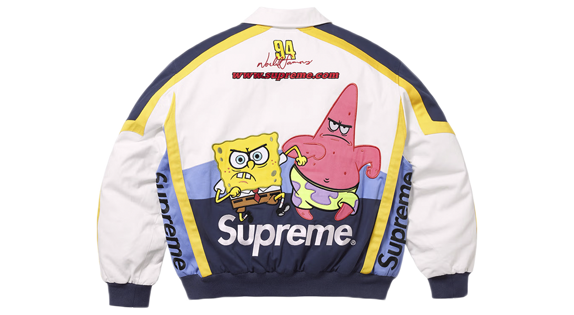 Supreme x SpongeBob SquarePants Jeff Hamilton Racing Jacket White