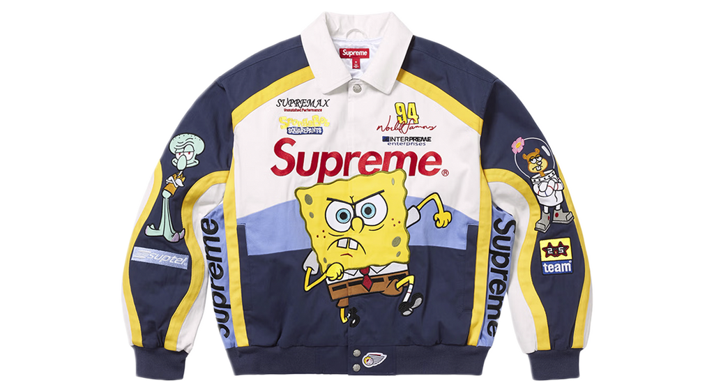 Supreme x SpongeBob SquarePants Jeff Hamilton Racing Jacket White