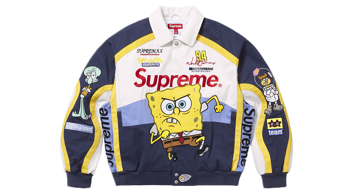 Supreme x SpongeBob SquarePants Jeff Hamilton Racing Jacket White