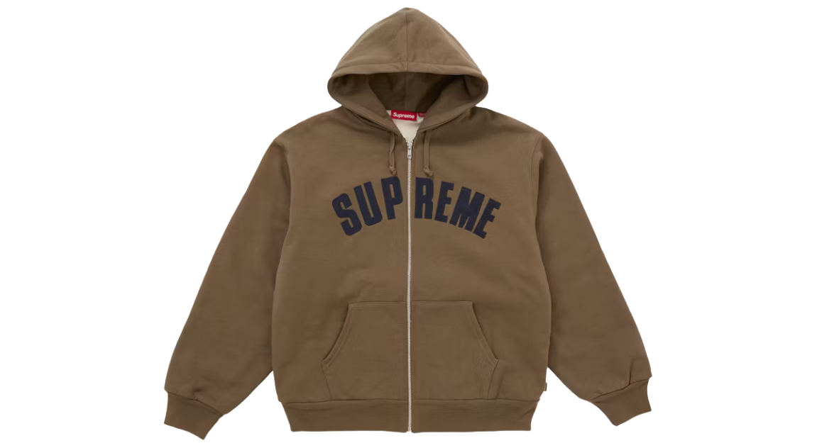 Supreme Arc Thermal Lined Zip Up Hoodie Brown