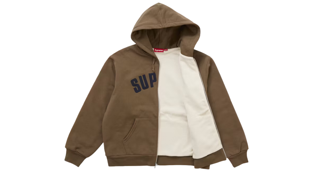 Supreme Arc Thermal Lined Zip Up Hoodie Brown