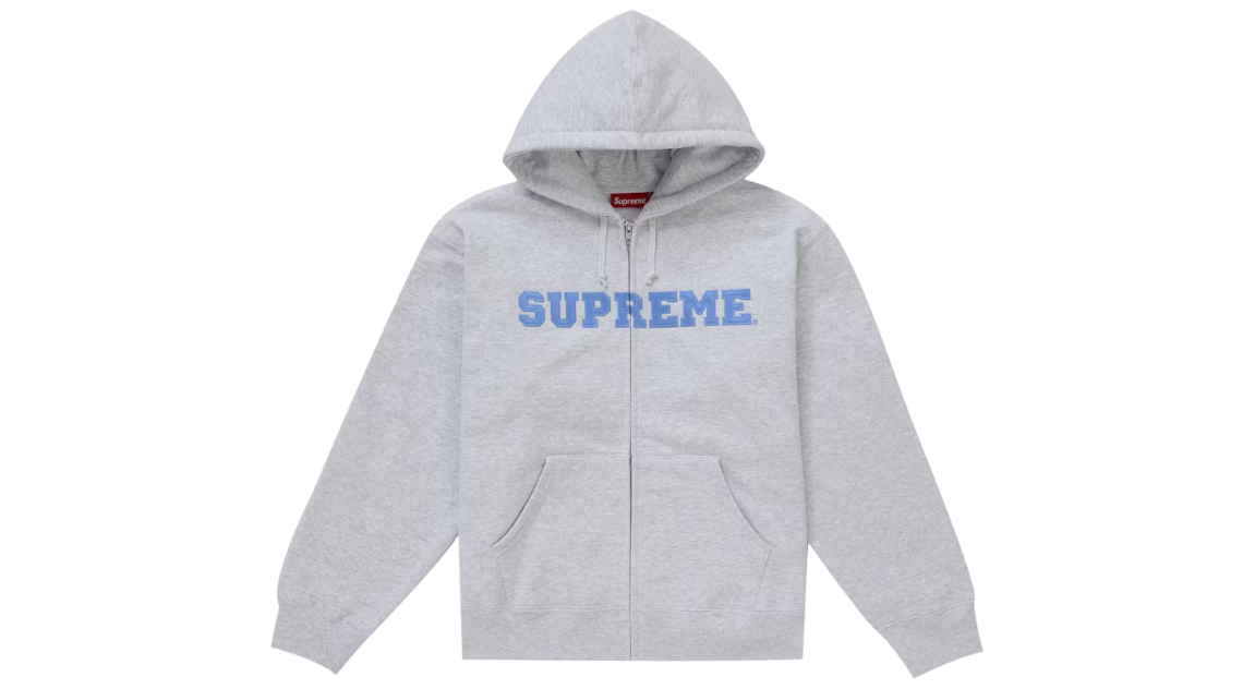 Supreme Collegiate Applique Zip Up Hoodie Ash Grey