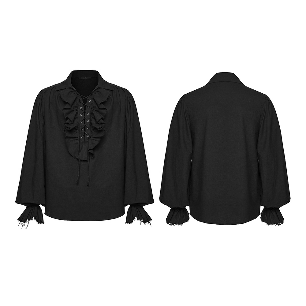 Black Ruffle Lace Up Gothic Poet Shirt for Men