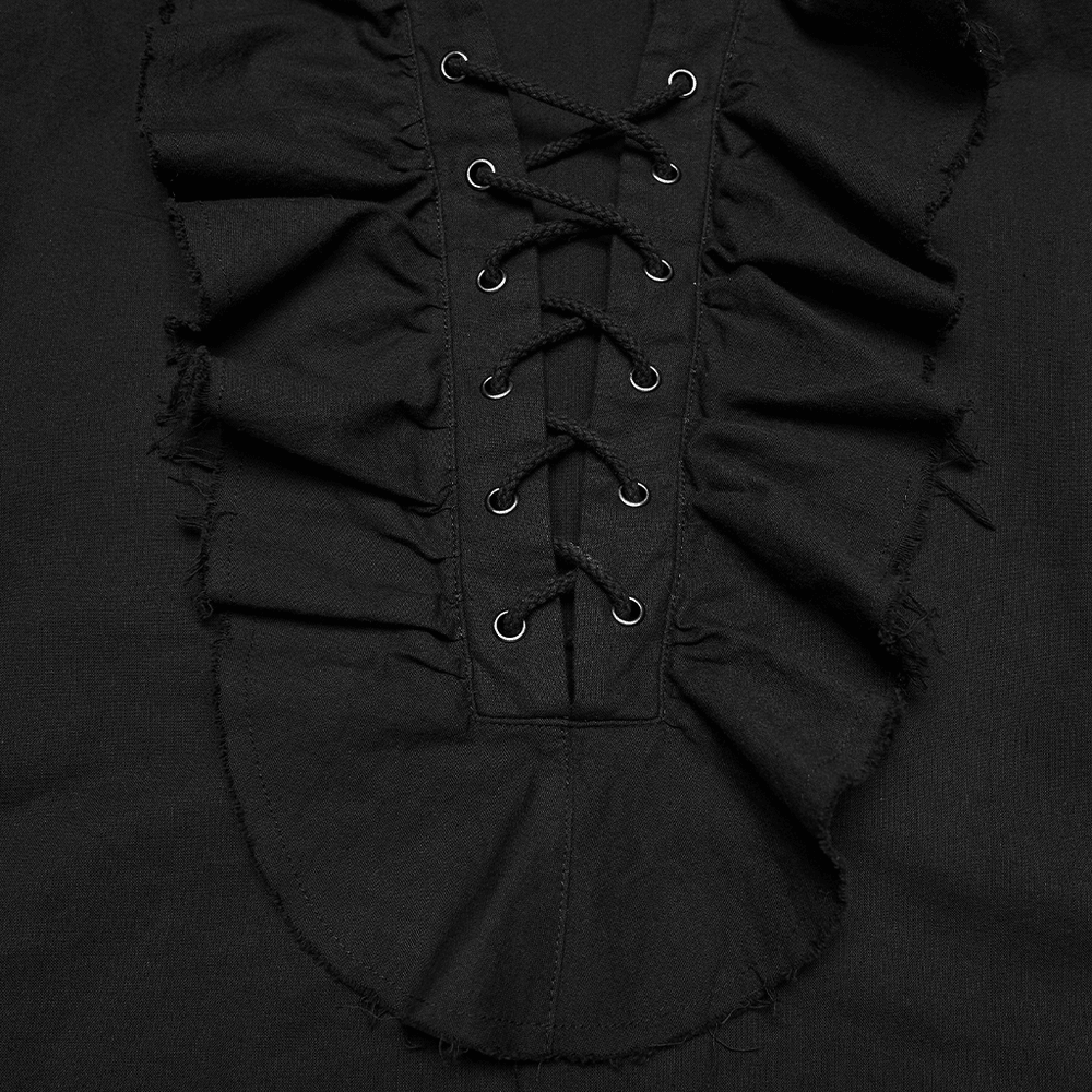 Black Ruffle Lace Up Gothic Poet Shirt for Men