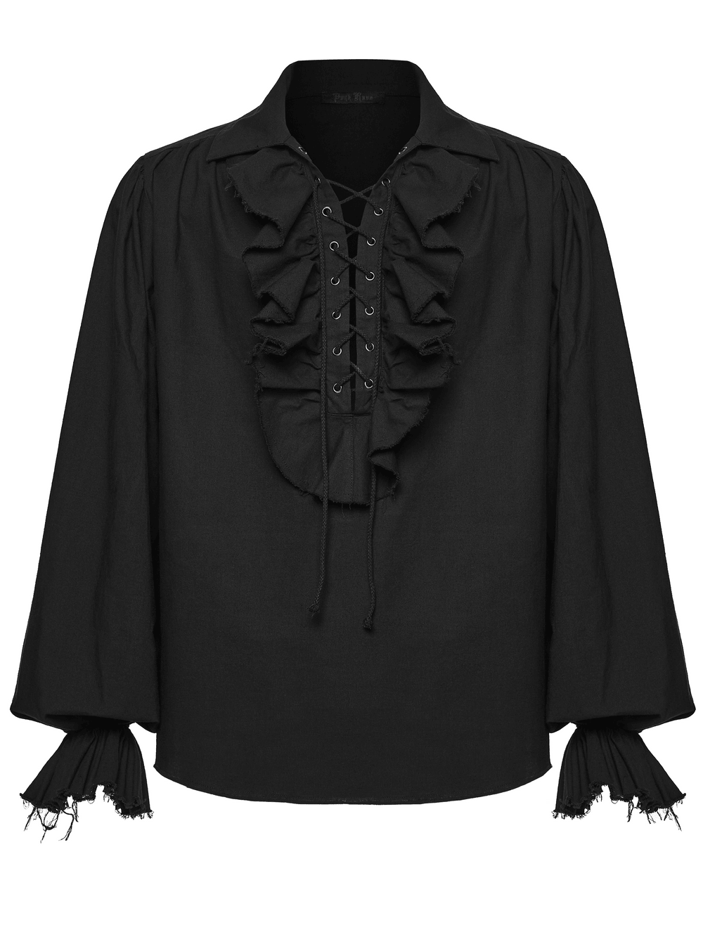 Black Ruffle Lace Up Gothic Poet Shirt for Men