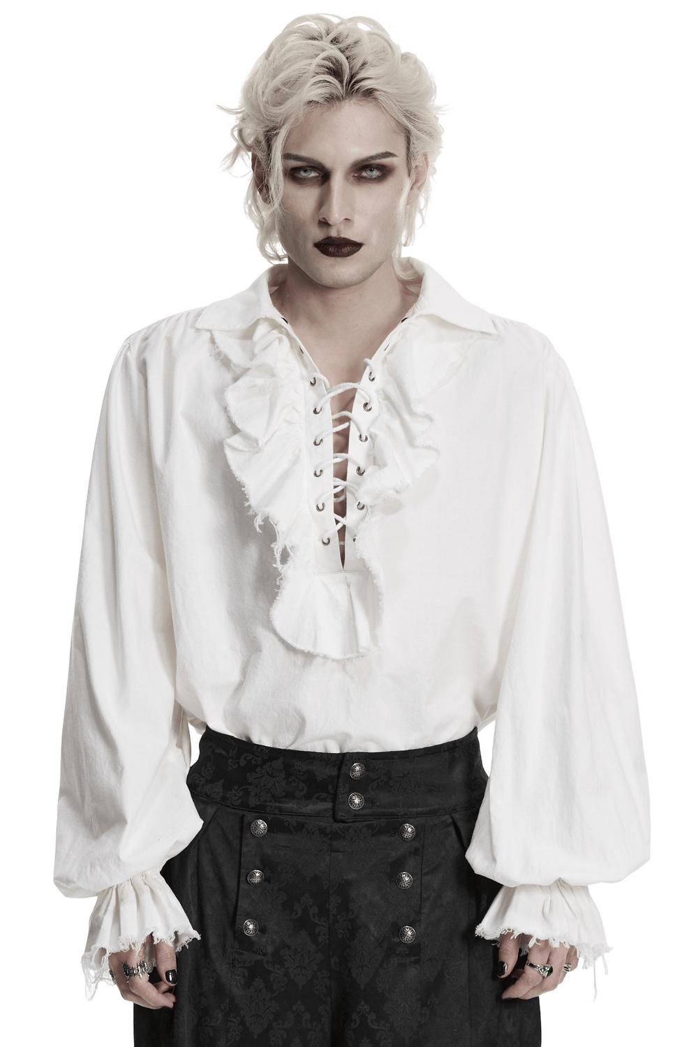 Gothic Retro Shirt with Bubble Sleeves and Ruffles