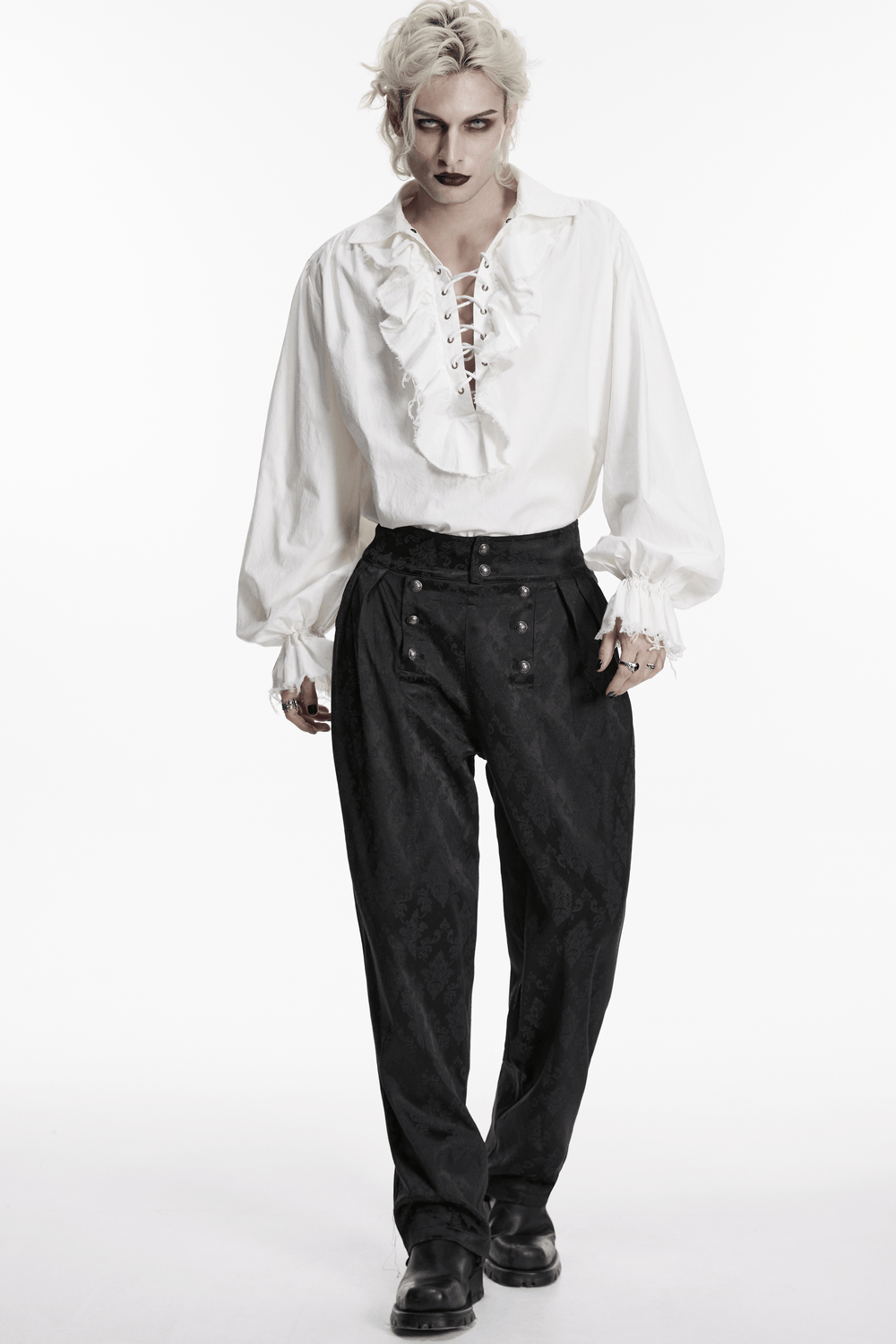 Gothic Retro Shirt with Bubble Sleeves and Ruffles
