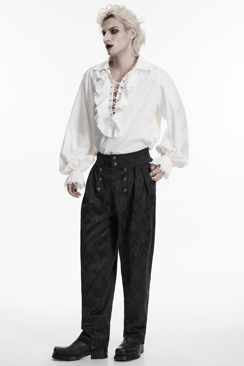 Gothic Retro Shirt with Bubble Sleeves and Ruffles