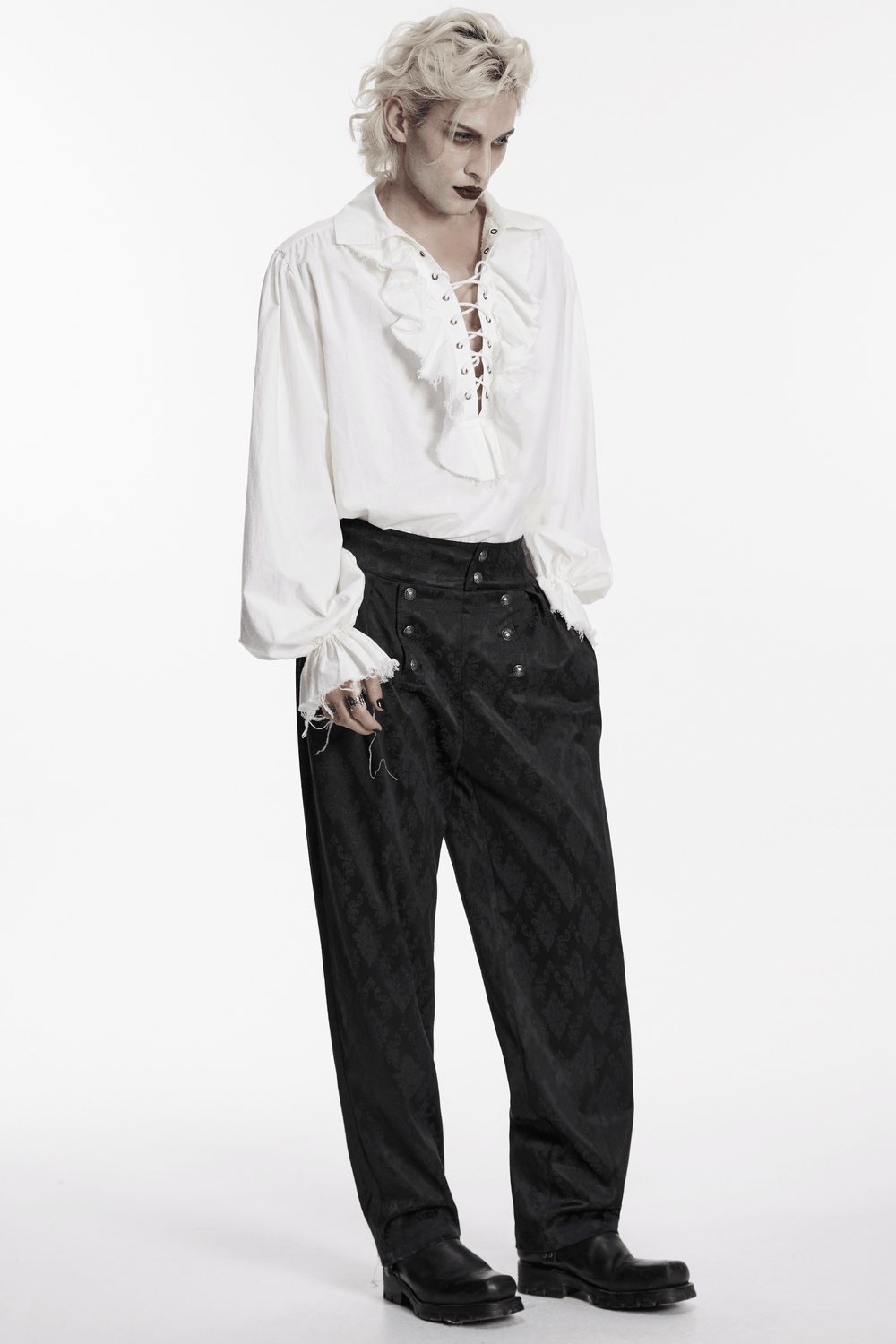 Gothic Retro Shirt with Bubble Sleeves and Ruffles