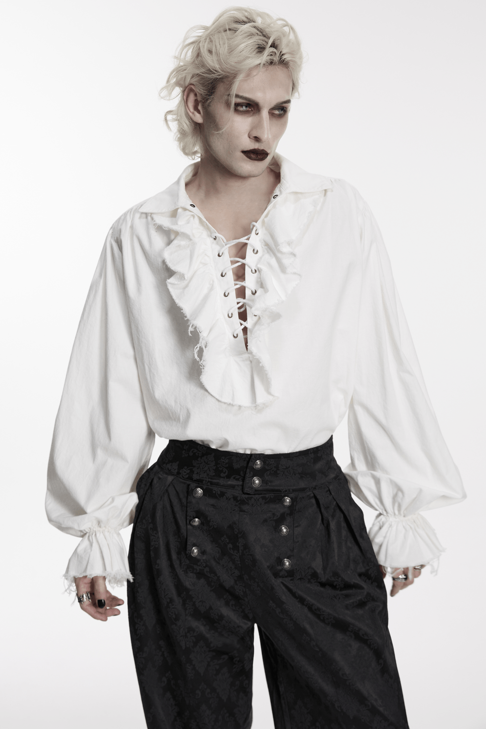 Gothic Retro Shirt with Bubble Sleeves and Ruffles