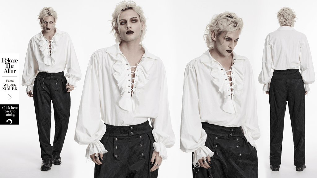 Gothic Retro Shirt with Bubble Sleeves and Ruffles