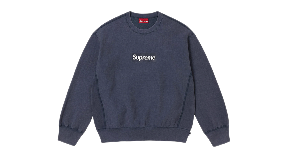 Supreme Washed Box Logo Crewneck Navy (SS25)