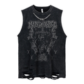Sword Graphic Ripped Tank Top With Chain / Fashion Sleeveless Cotton Top in Gothic Style