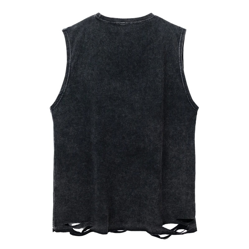 Sword Graphic Ripped Tank Top With Chain / Fashion Sleeveless Cotton Top in Gothic Style
