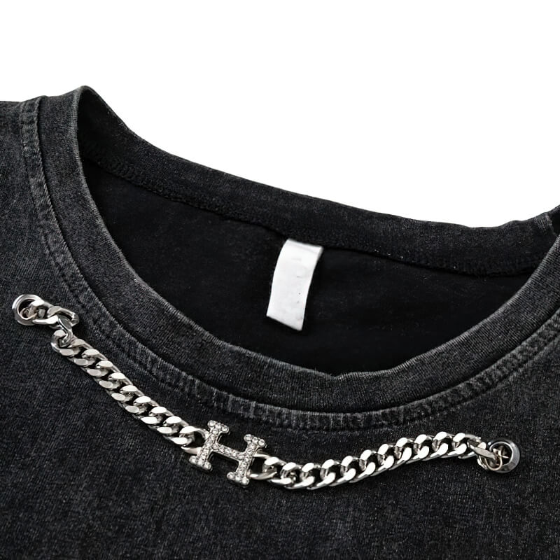 Sword Graphic Ripped Tank Top With Chain / Fashion Sleeveless Cotton Top in Gothic Style