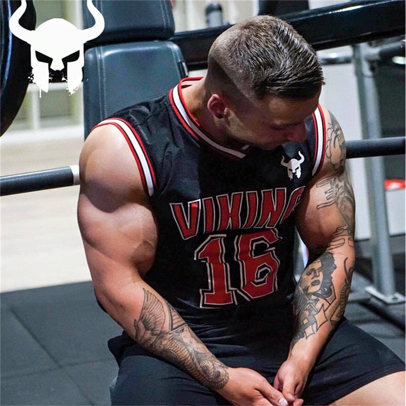 Viking Rock Style Men Gym Tank Tops / Stringer Bodybuilding Fitness sweat breathe freely Clothes
