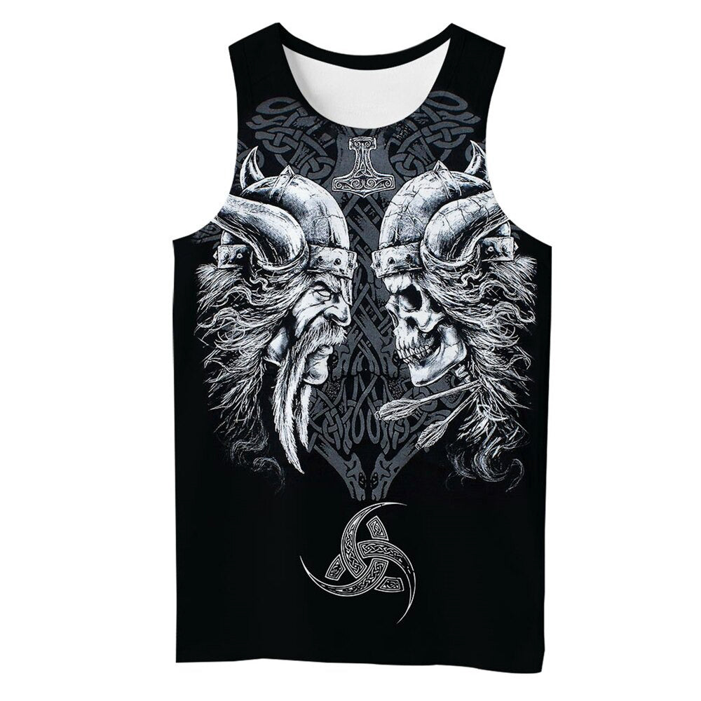 Viking Style 3D Printed Men Sleeveless T-shirt / Nordic Summer Streetwear Model #12