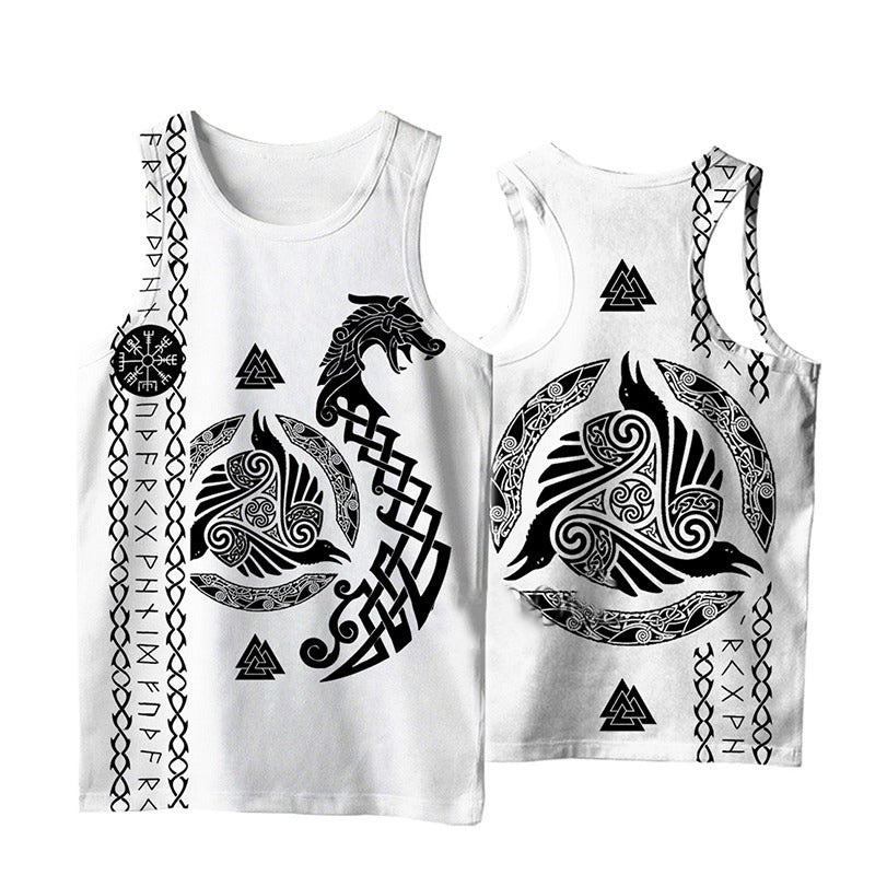 Viking Style 3D Printed Men Sleeveless T-shirt / Nordic Summer Streetwear Model #3