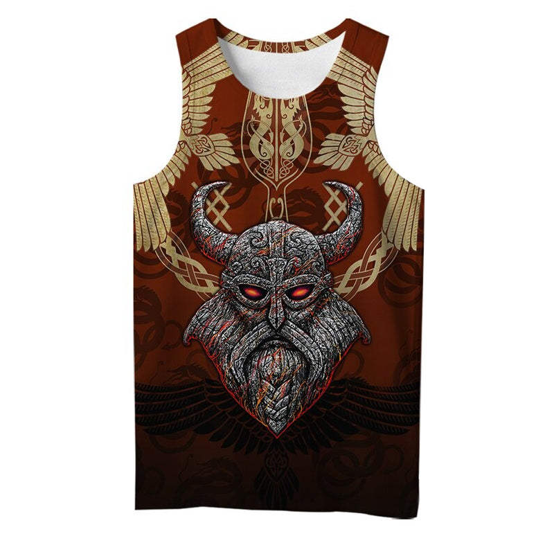 Viking Style 3D Printed Men Sleeveless T-shirt / Nordic Summer Streetwear Model #8