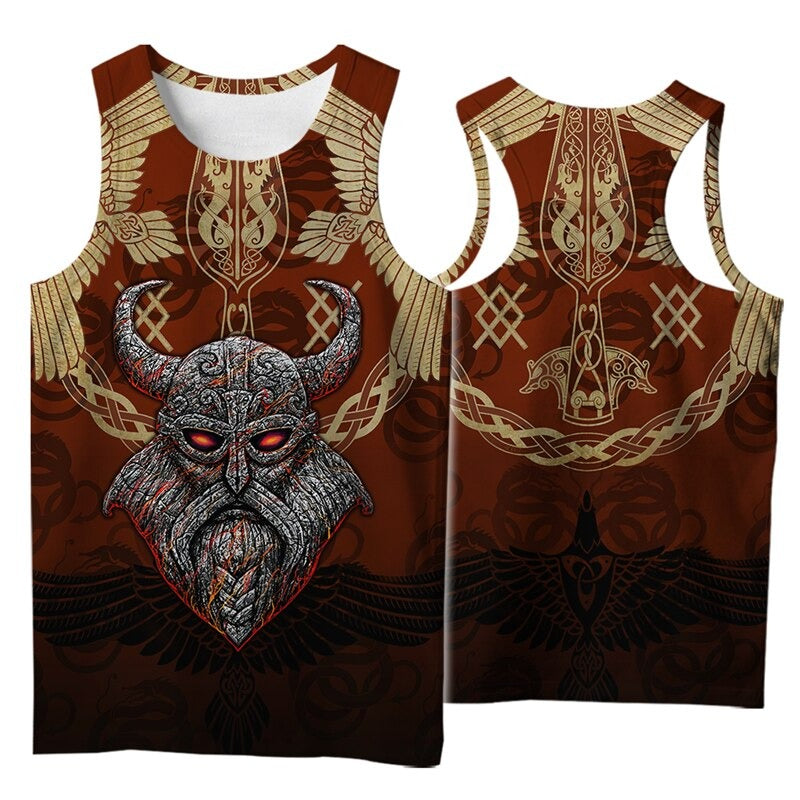 Viking Style 3D Printed Men Sleeveless T-shirt / Nordic Summer Streetwear Model #8