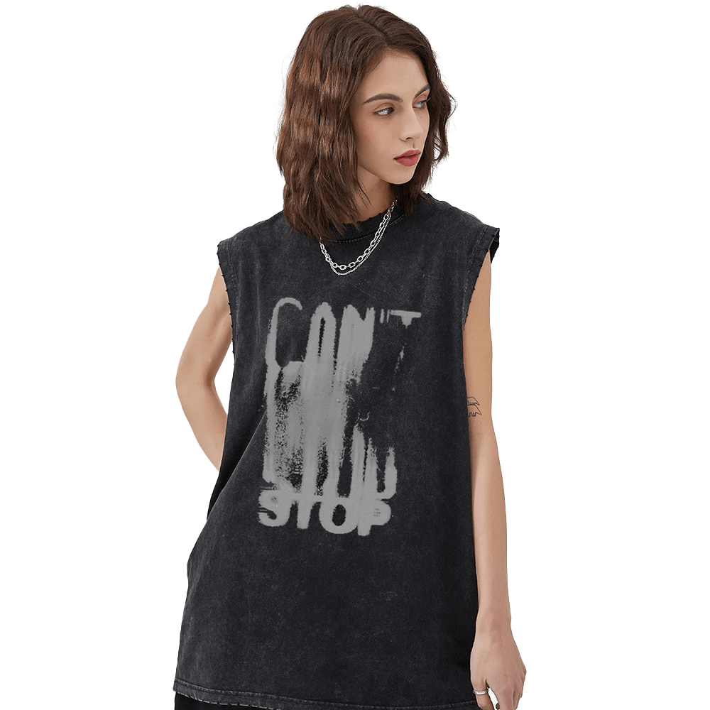 Vintage Black Cotton Tank Top with Letter Graphic Print / Gothic Clothing for Women or Men