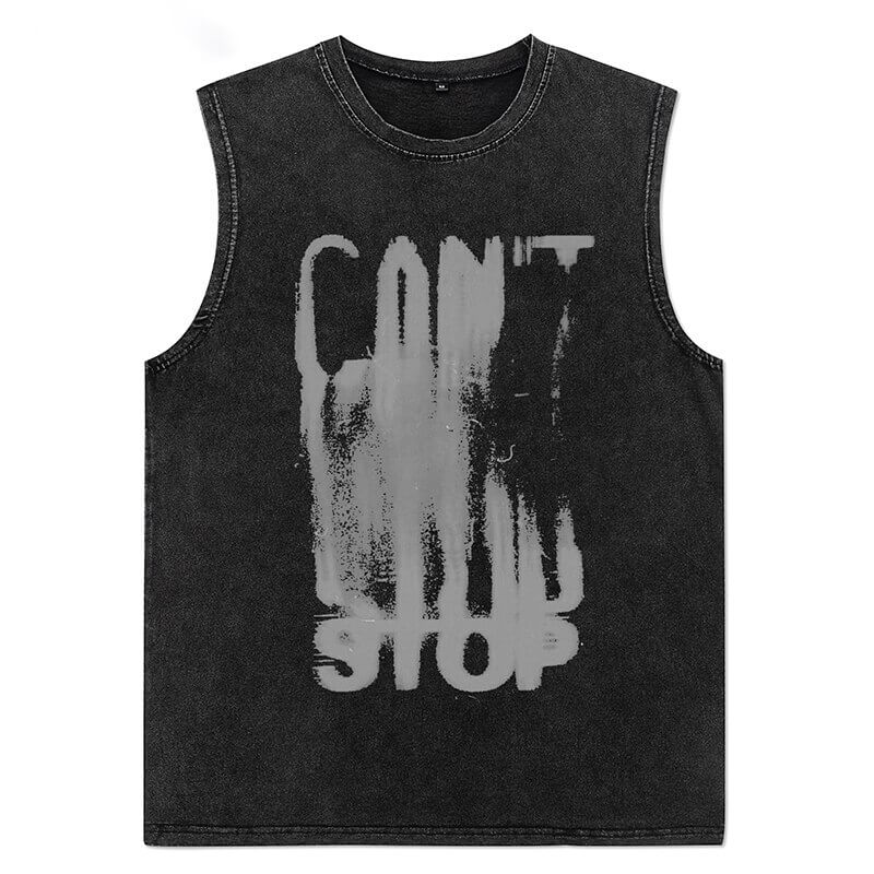 Vintage Black Cotton Tank Top with Letter Graphic Print / Gothic Clothing for Women or Men
